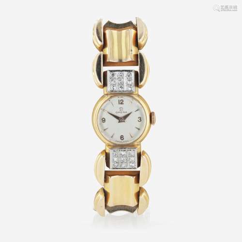 A diamond and gold watch, Omega Retro