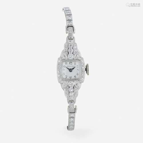 A diamond and platinum watch, Hamilton