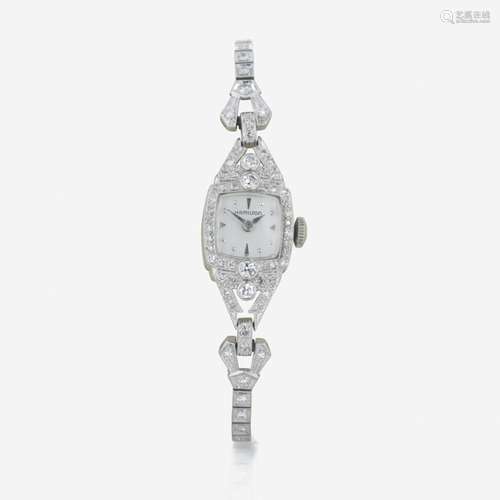 A platinum and diamond watch, Hamilton