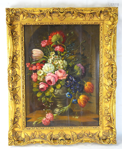 Antique Framed Ply Floral Craded Painting
