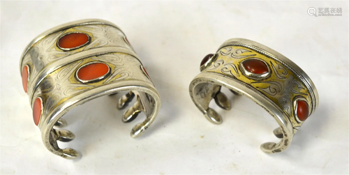 Two Jeweled Silver Turkmen Bracelets