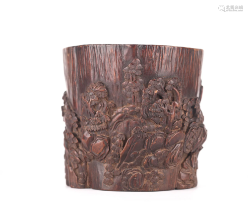 Fine Chinese Carved Wood Brush Pot