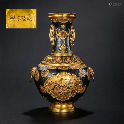 CHINESE QING DYNASTY COURT MADE PURE GOLD ENAMEL VASE