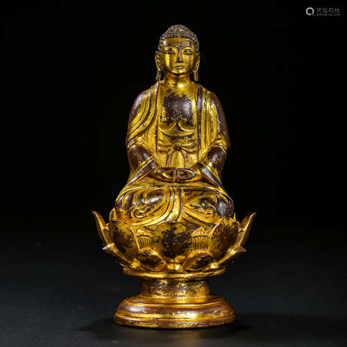 CHINESE LIAO DYNASTY GILT BRONZE BUDDHA STATUE