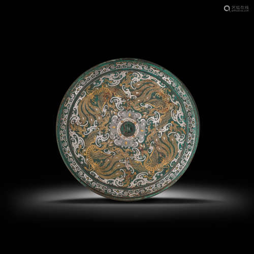 CHINESE HAN DYNASTY GOLD AND SILVER BRONZE MIRROR