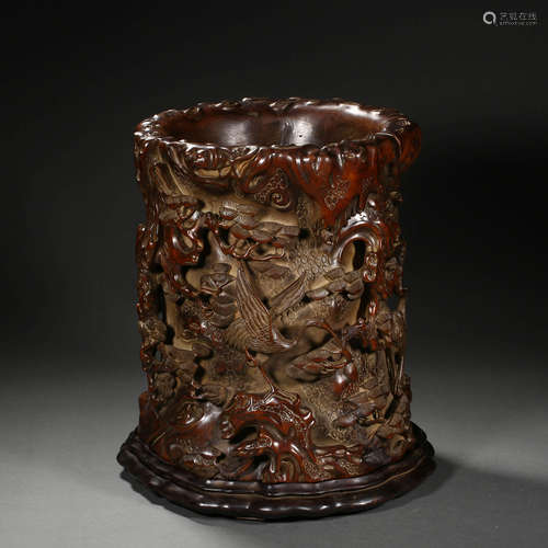 CHINESE QING DYNASTY AGARWOOD BRUSH HOLDER