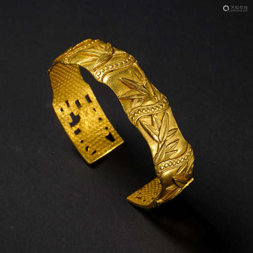 CHINESE QING DYNASTY BAMBOO FESTIVAL PURE GOLD BRACELET