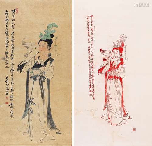 （1899-1983） 张大千 雪衣女及版画二件 立　轴　设色纸本