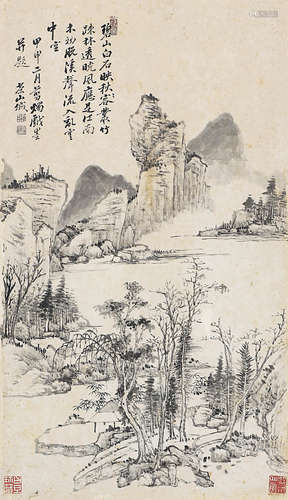 （1720-1772） 钱维城 踈林晓风 镜　片　水墨纸本