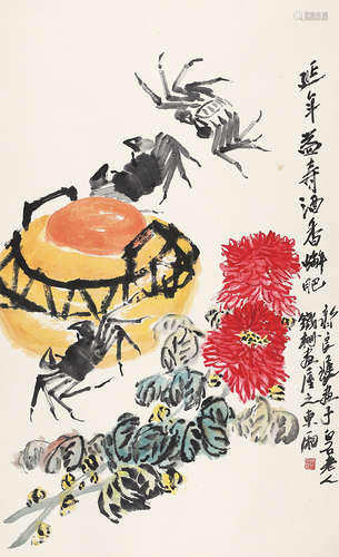 （1921-2003） 齐良迟 延年益寿 立　轴　设色纸本