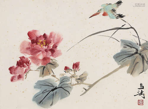 （1903-1982） 王雪涛 芙蓉翠鸟 镜　框　设色纸本