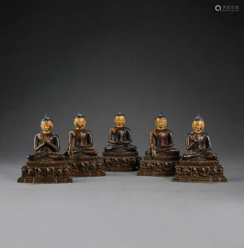 A GROUP OF SEATED ALLOY BRONZE BUDDHA STATUES, MING DYNASTY,...