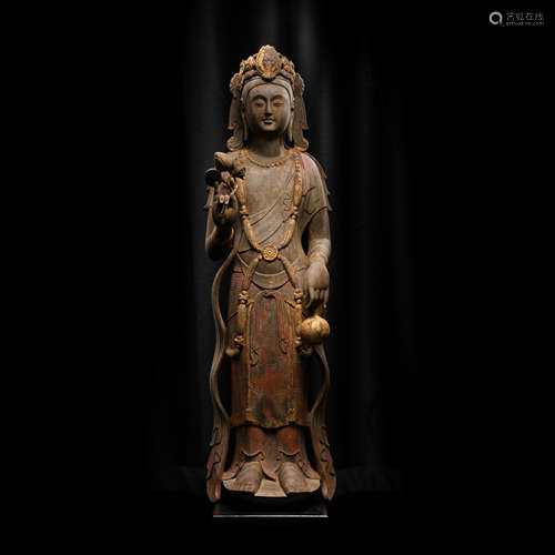 BLUESTONE PAINTED BUDDHA STATION STATUE, NORTHERN WEI DYNAST...