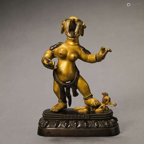 CHINESE QING DYNASTY BRONZE PARTIAL GILDED LIUPIN BUDDHA STA...