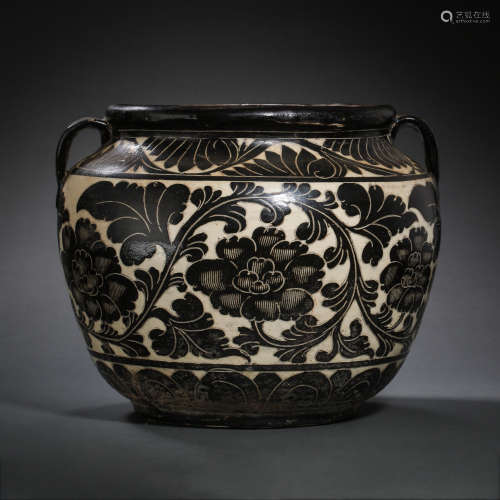 CHINESE SONG DYNASTY CIZHOU WARE WHITE GROUND BLACK FLOWER T...
