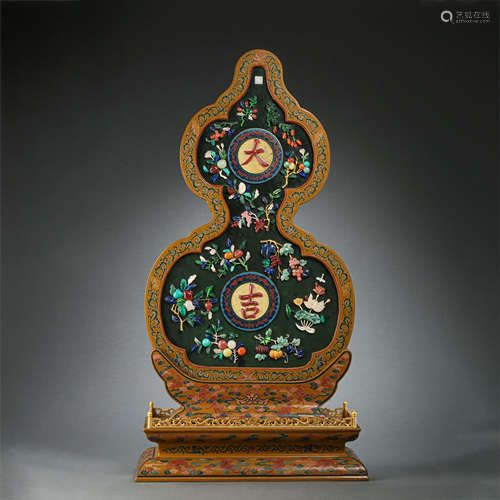 CHINESE QING DYNASTY JASPER INLAID MULTI-TREASURE GOURD ORNA...