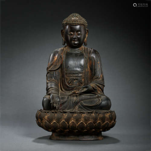 SEATED BRONZE-GILDED BUDDHA STATUE, MING DYNASTY, CHINA