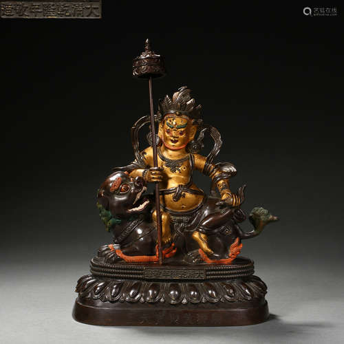 CHINESE BRONZE PARTIAL GILDED LIUPIN BUDDHA STATUE, QIANLONG...