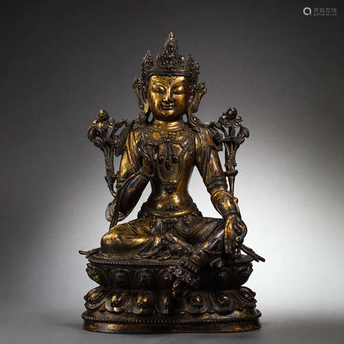 BRONZE GILDED BUDDHA SEATED STATUE DURING THE YONGLE PERIOD,...