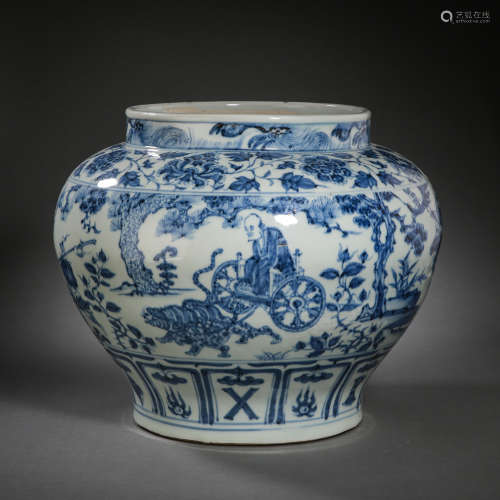 CHINESE YUAN DYNASTY BLUE AND WHITE LARGE POT