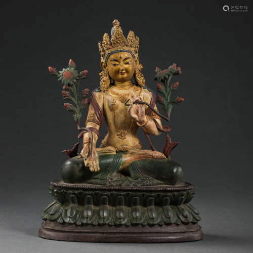 CHINESE MING DYNASTY BRONZE PAINTED GOLD CLAY BUDDHA SEATED ...