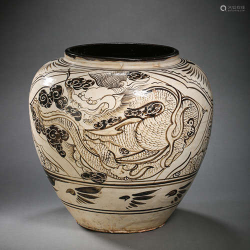 CHINESE SONG DYNASTY CIZHOU WARE WHITE GROUND BLACK FLOWER J...