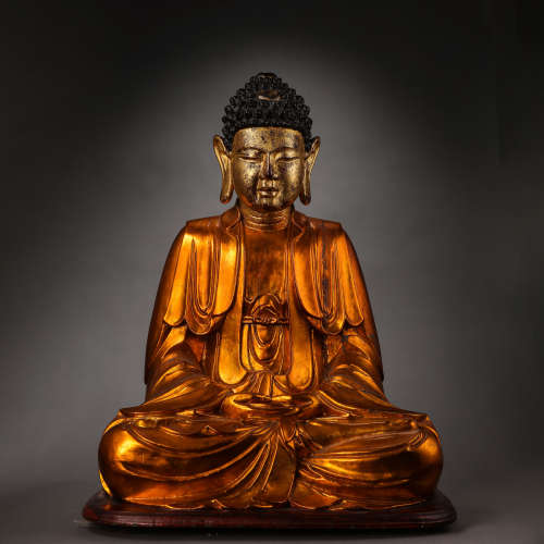LACQUERED GOLDEN BUDDHA SEATED STATUE, MING DYNASTY, CHINA