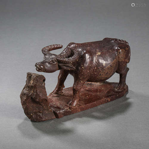 CHINESE QING DYNASTY SHOUSHAN STONE CATTLE ORNAMENT