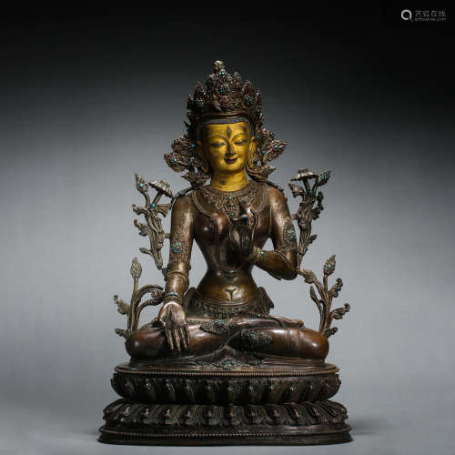 WESTERN ASIAN BRONZE PARTIAL GILDED SEATED BUDDHA