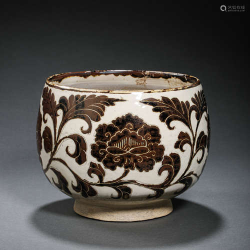 CHINESE SONG DYNASTY CIZHOU WARE WHITE GROUND BLACK FLOWER B...