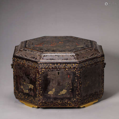 CHINESE QING DYNASTY LACQUERWARE PAINTED TEA BOX