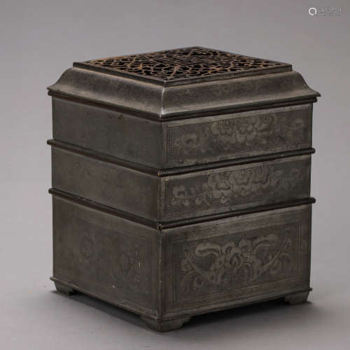 CHINESE QING DYNASTY PURE TIN INCENSE BOX