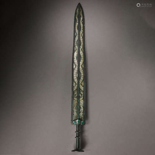 BRONZE SWORDS INLAID WITH GOLD AND SILVER, WARRING STATES PE...