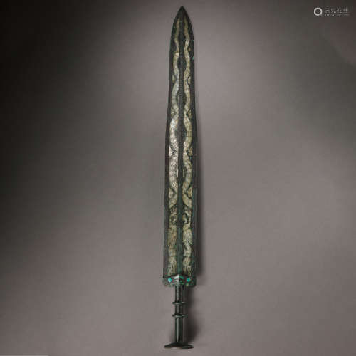 BRONZE SWORDS INLAID WITH GOLD AND SILVER, WARRING STATES PE...