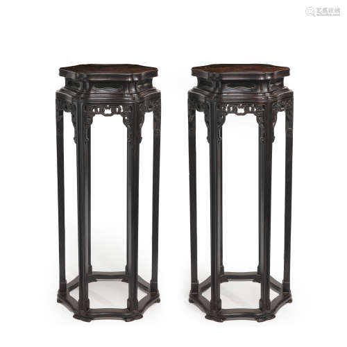 A PAIR OF CHINESE ROSEWOOD FLOWER STANDS