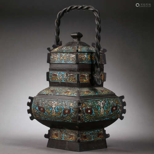 CHINESE MING DYNASTY CLOISONNÉ TILIANG POT