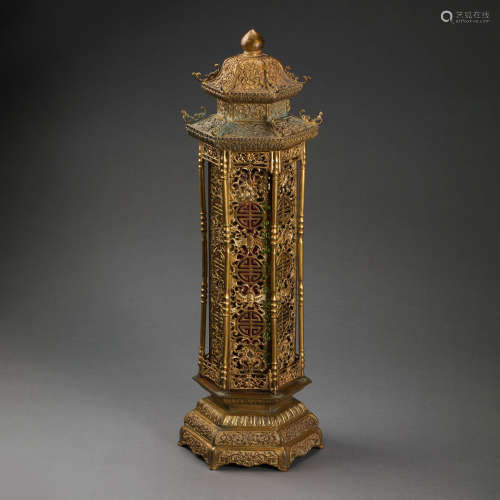 CHINESE QING DYNASTY ZAOBANCHU COPPER GILDED INCENSE CYLINDE...