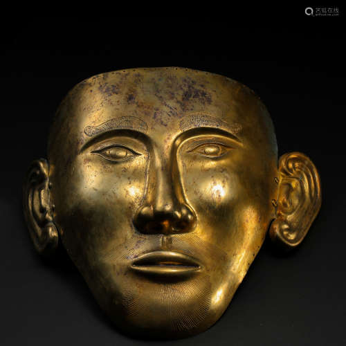 CHINESE TANG DYNASTY SILVER GILDED MASK