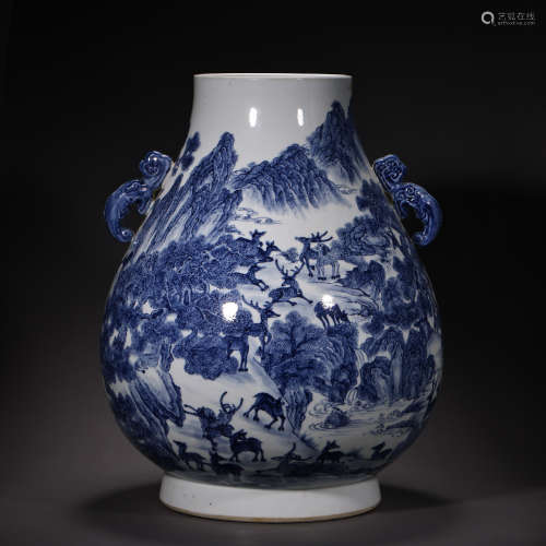 CHINESE QING DYNASTY BLUE AND WHITE AMPHORA