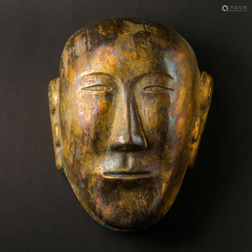CHINESE LIAO DYNASTY SILVER GILDED MASK