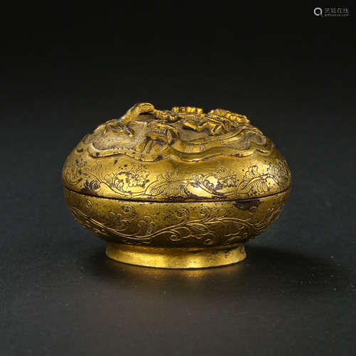 COPPER GILDED GOLD POWDER BOX, QING DYNASTY ZAOBANCHU, CHINA