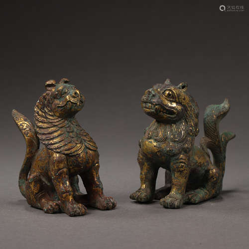 BRONZE GILDED BEAST, WARRING STATES PERIOD OR HAN DYNASTIES