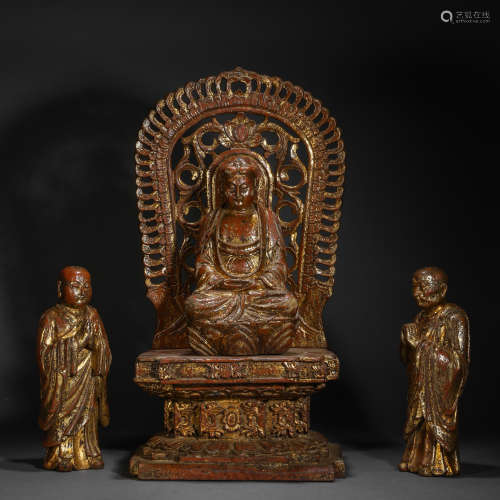 Tang Dynasty lacquered wood carving Sakyamuni statue