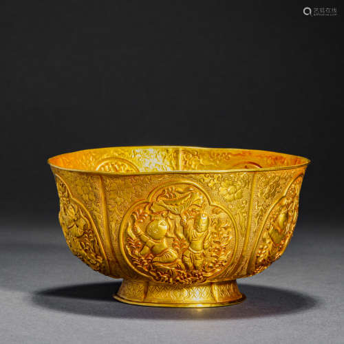 Tang Dynasty pure gold baby boy play bowl
