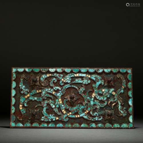 Han Dragon Pattern Mirror inlaid with gold and turquoises