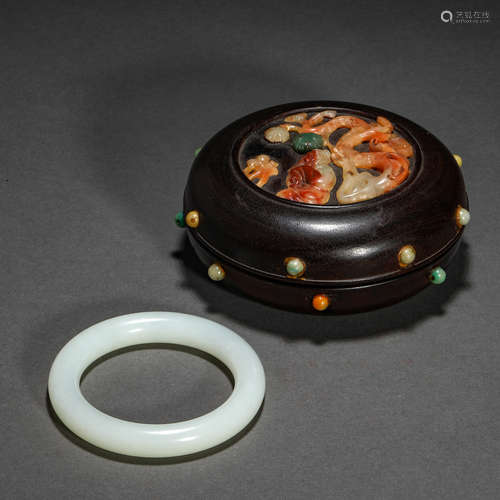 Qing Dynasty Red Sandalwood Treasure Box Inlaid Hetian Jade ...