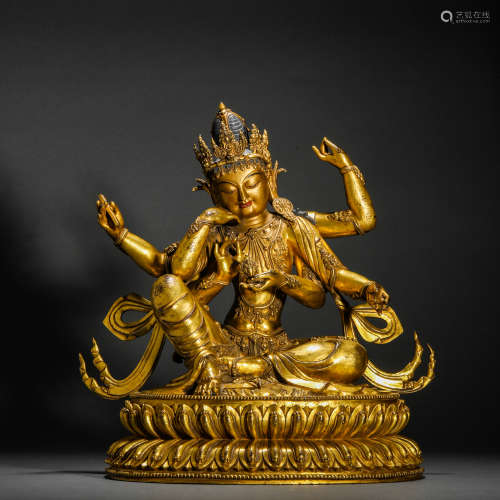 gilt bronze six-armed Buddha statue in Ming Dynasty