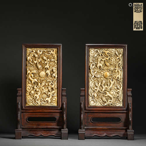 Qing Dynasty red sandalwood dragon pattern interstitial scre...