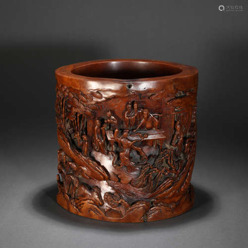 Qing Dynasty Bamboo Carving Character Story Pen Holder