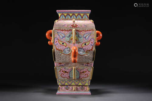 Qing dynasty enamel vase with animal face pattern